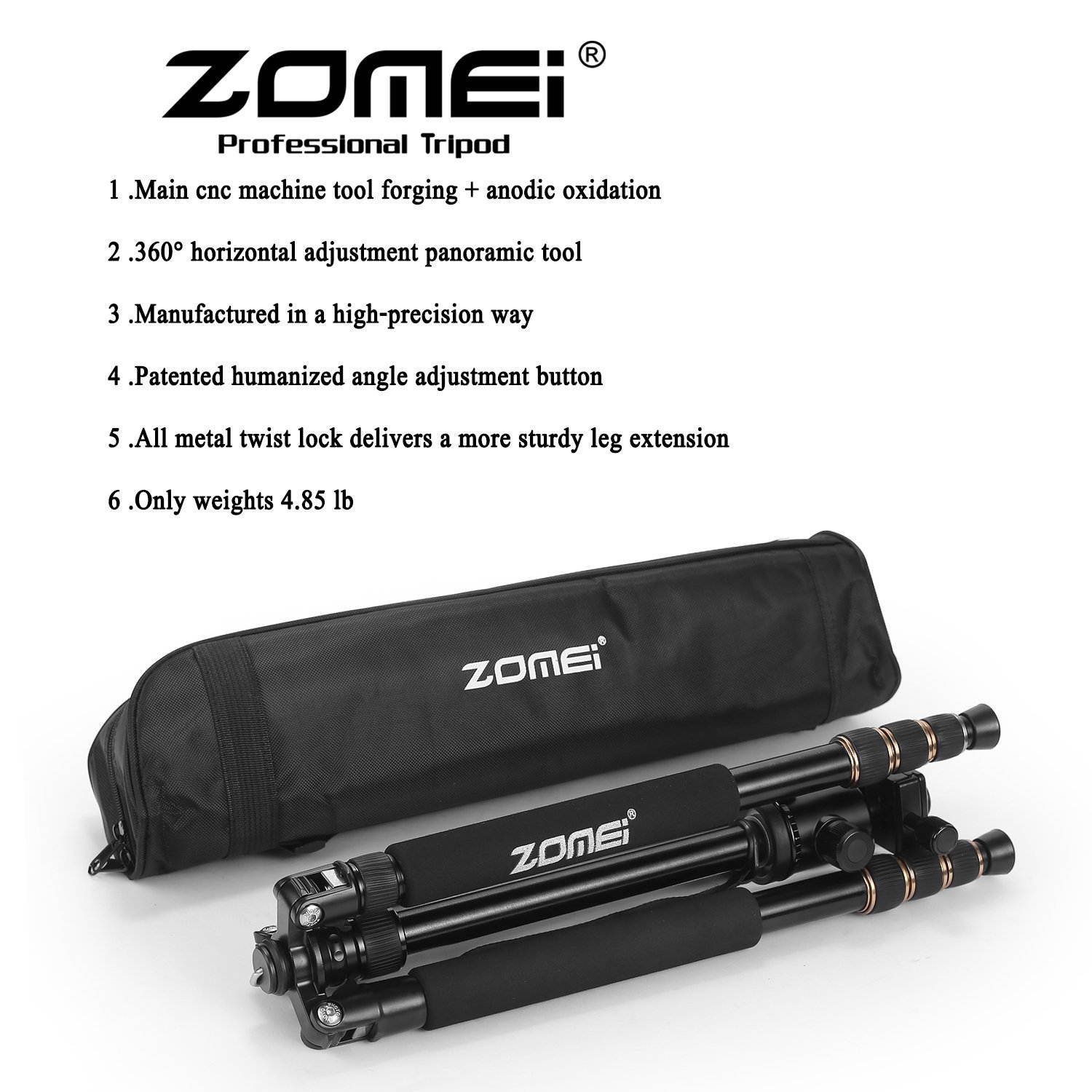 Zomei Z668 Professional dslr Camera Fluid Head Tripod Monopod with Tripod Ball Head Travel Bag Compact Lightweight For Digital Camera and DSLR Canon Nikon Sony Olympus Panasonic etc