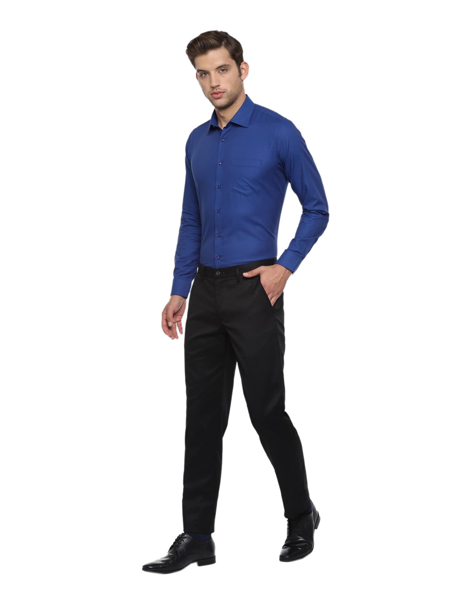 Louis Philippe Permapress Black Cotton Trousers