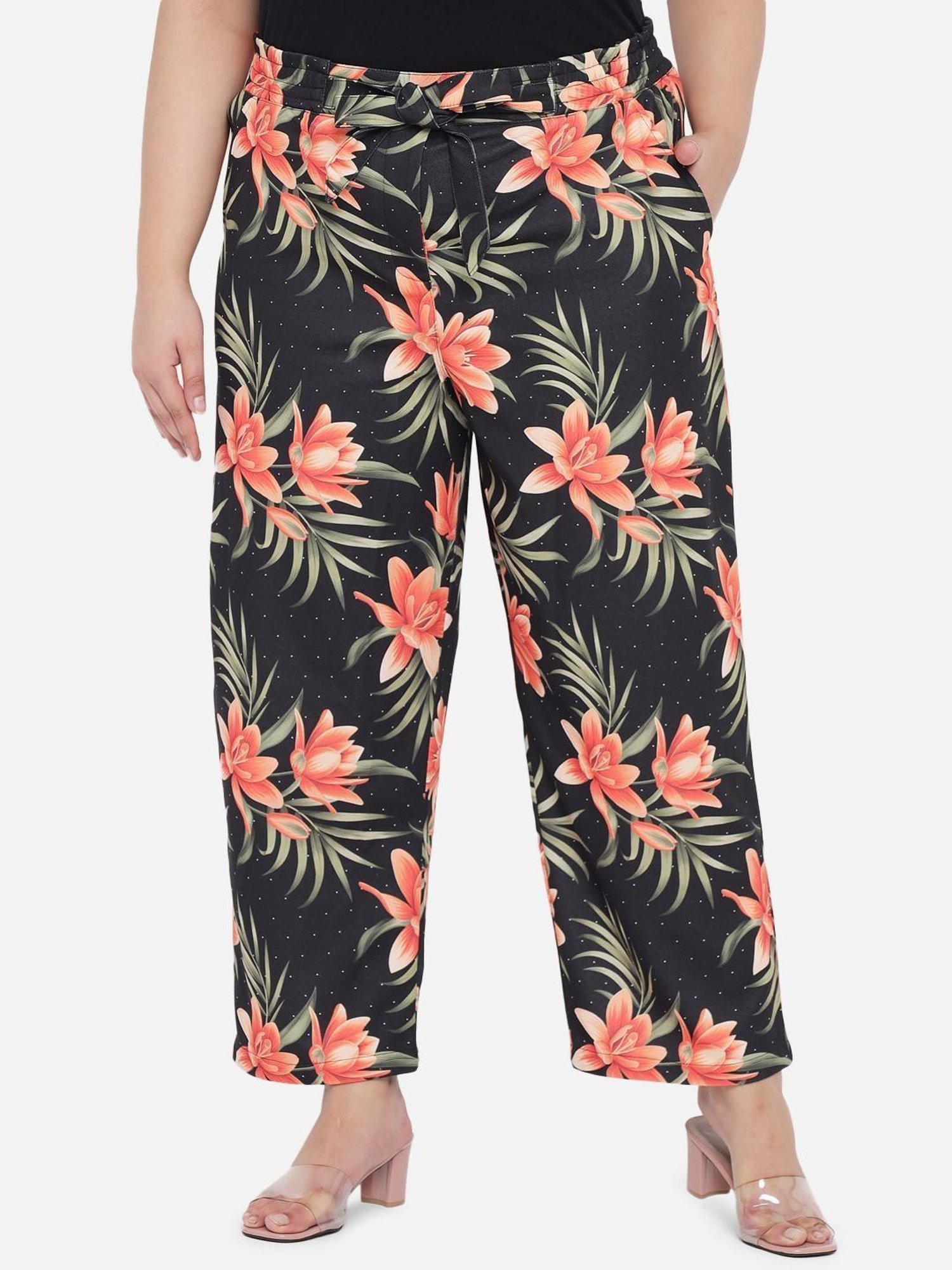 Amydus Black Floral Print Trousers