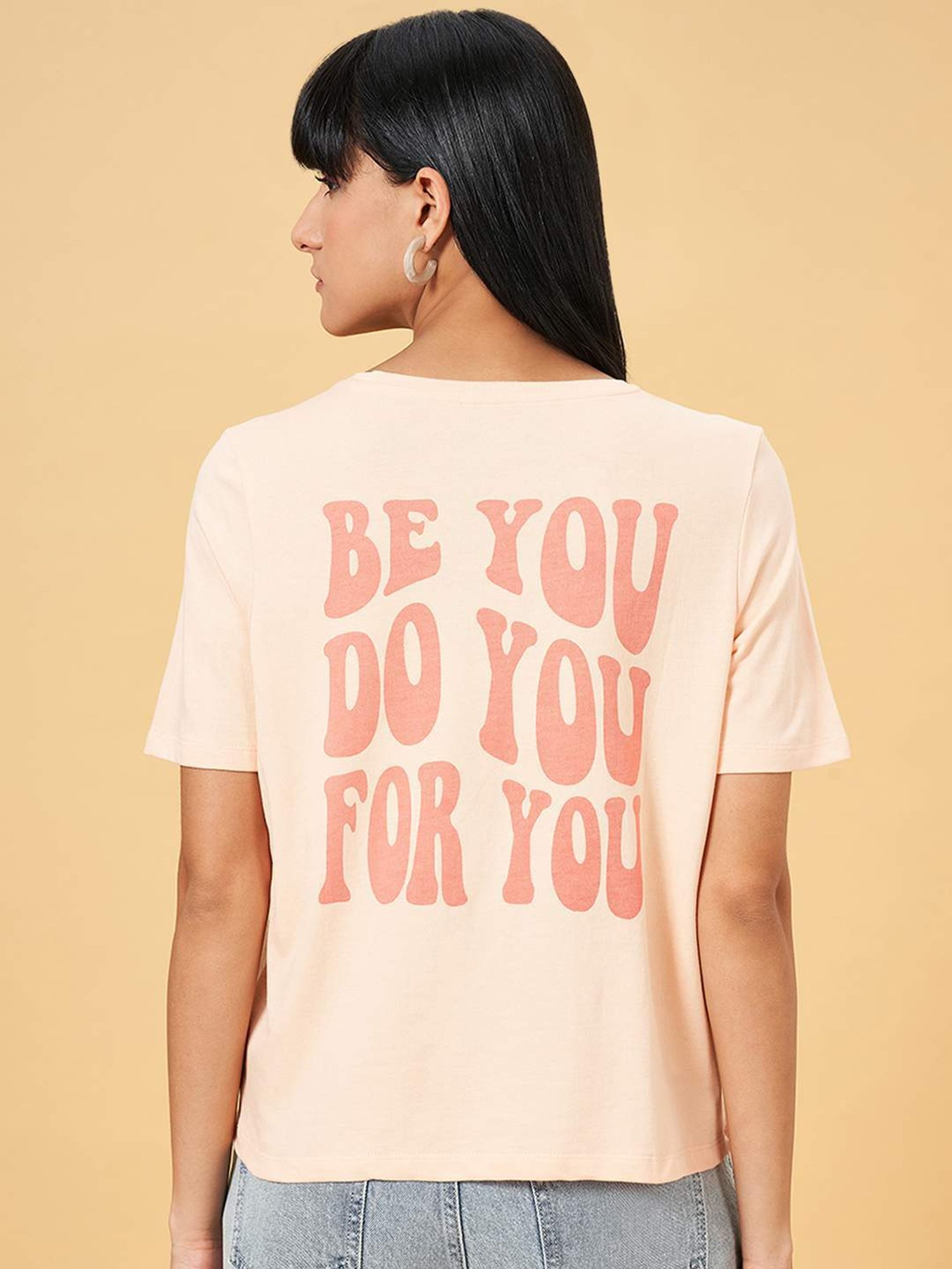 People by Pantaloons Pink Cotton Printed T-Shirt