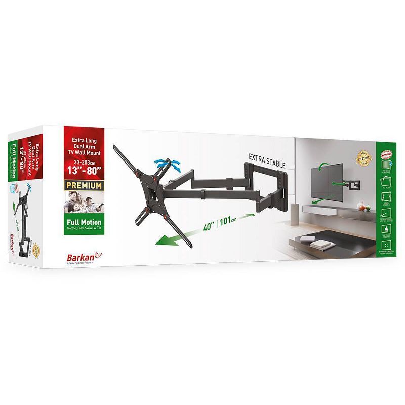 Barkan 13-80" 4-Movement Extra Long / Dual Arm / Full Motion TV Wall Mount - Black