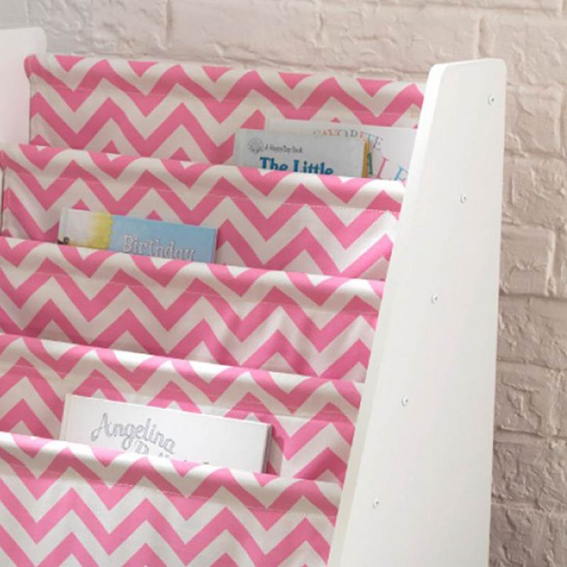 KidKraft Wooden Sling Bookshelf Bookcase Organizer, Pink & White