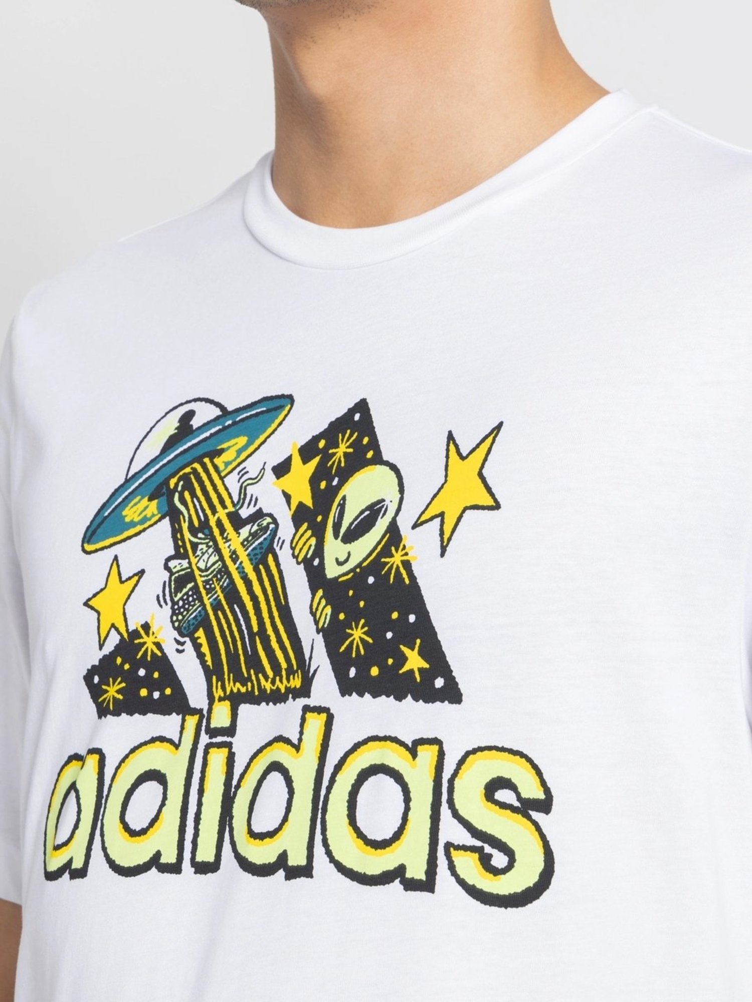 Adidas White Cotton Regular Fit Logo Printed T-Shirt