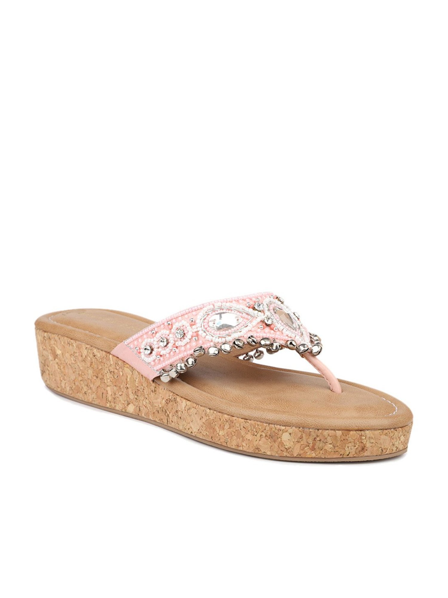 Design Crew Women's Pink Thong Wedges