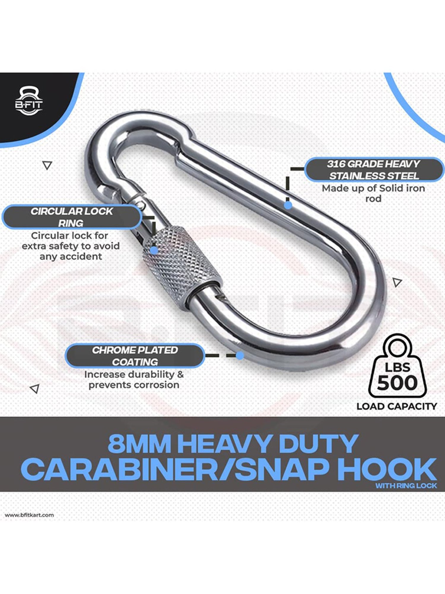 B Fit Spring Hooks with Round Lock and Regular Lock 8 mm 4 Piece (Silver)