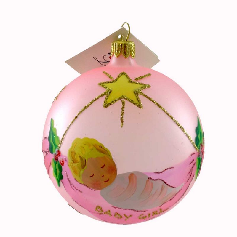 Laved Italian Ornaments Baby Girl In Blanket Pink Ball Cradle Swing Christmas  -  Tree Ornaments