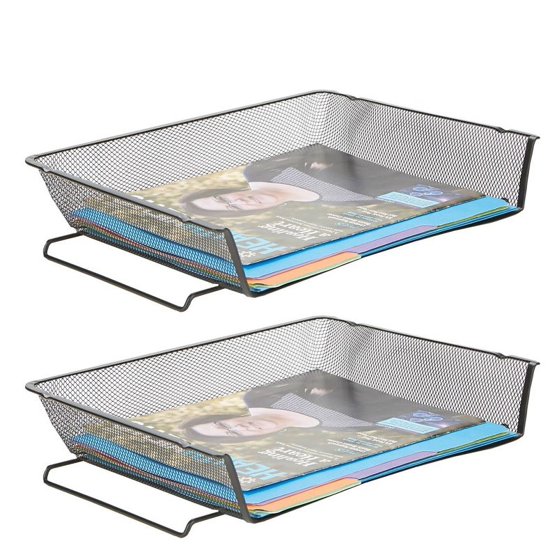 Mind Reader 2pc Stackable Side Load Letter Trays Black