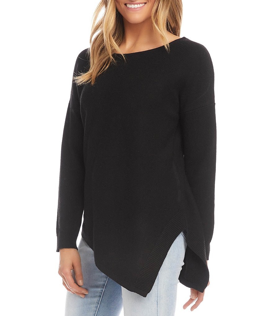 Karen Kane Long Sleeve Asymmetrical Hem Round Neck Sweater