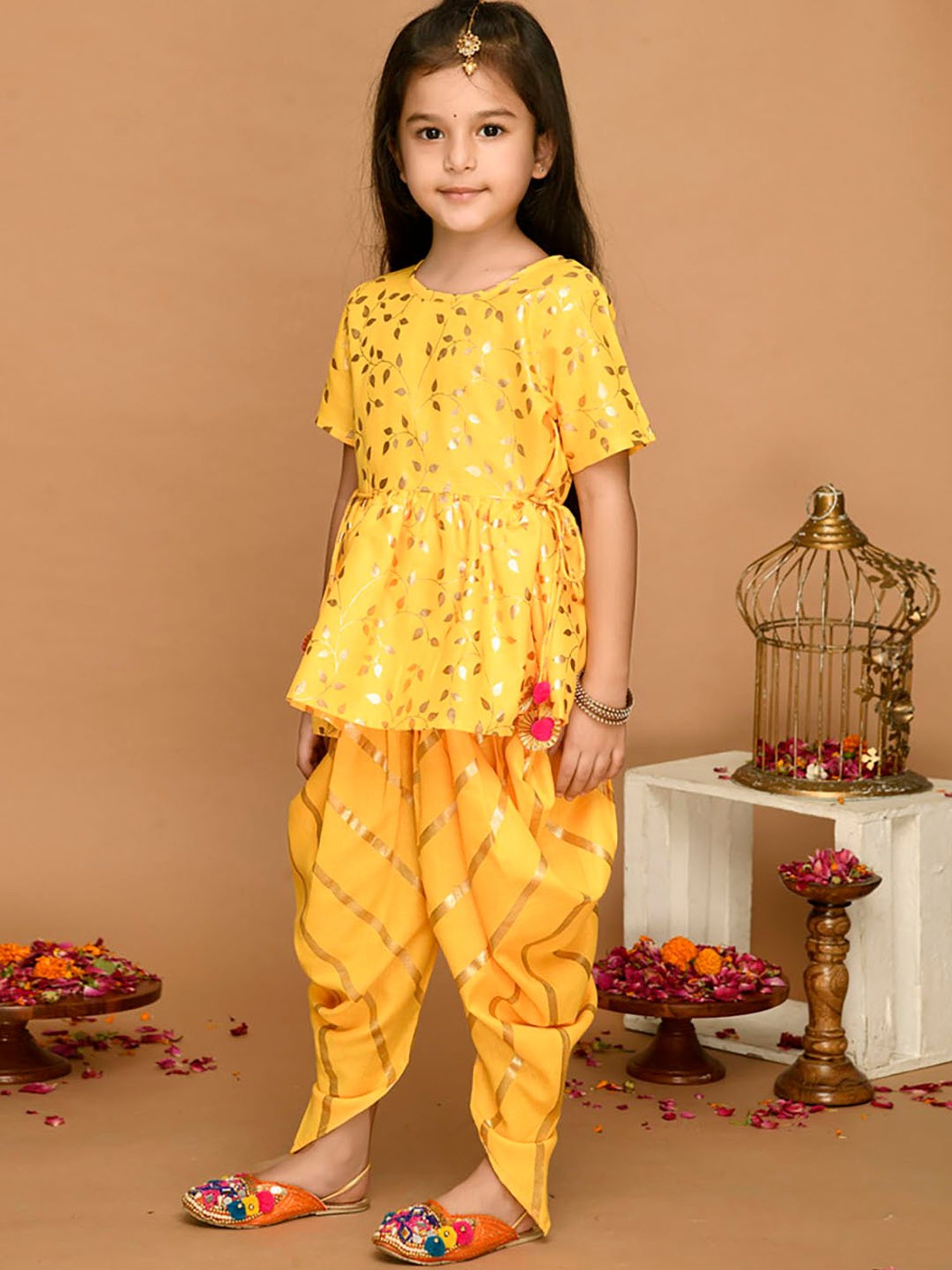 Saka Designs Kids Yellow & Gold Printed Jhabla with Dhoti