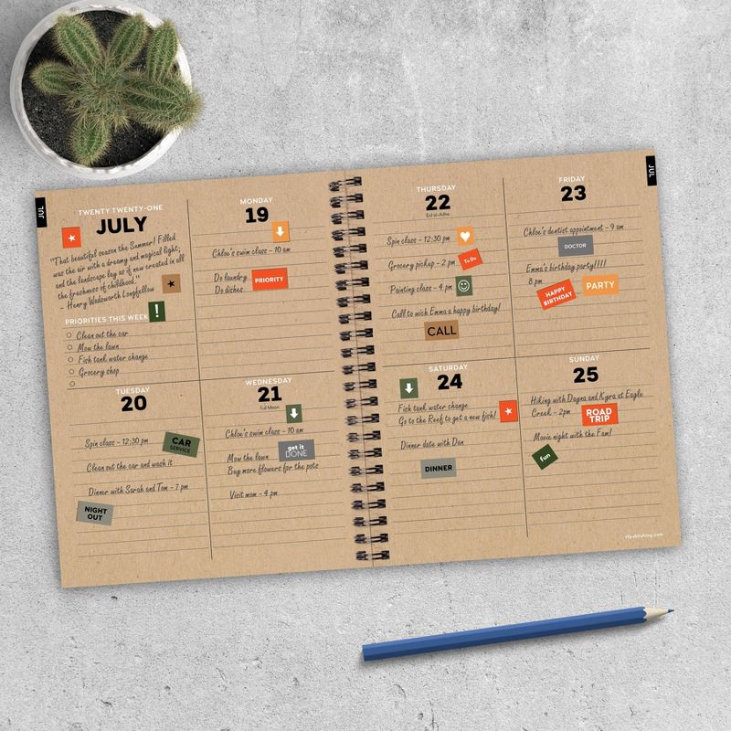 2021-22 Academic Planner 6" x 8" Simple Kraft Daily/Weekly/Monthly - The Time Factory