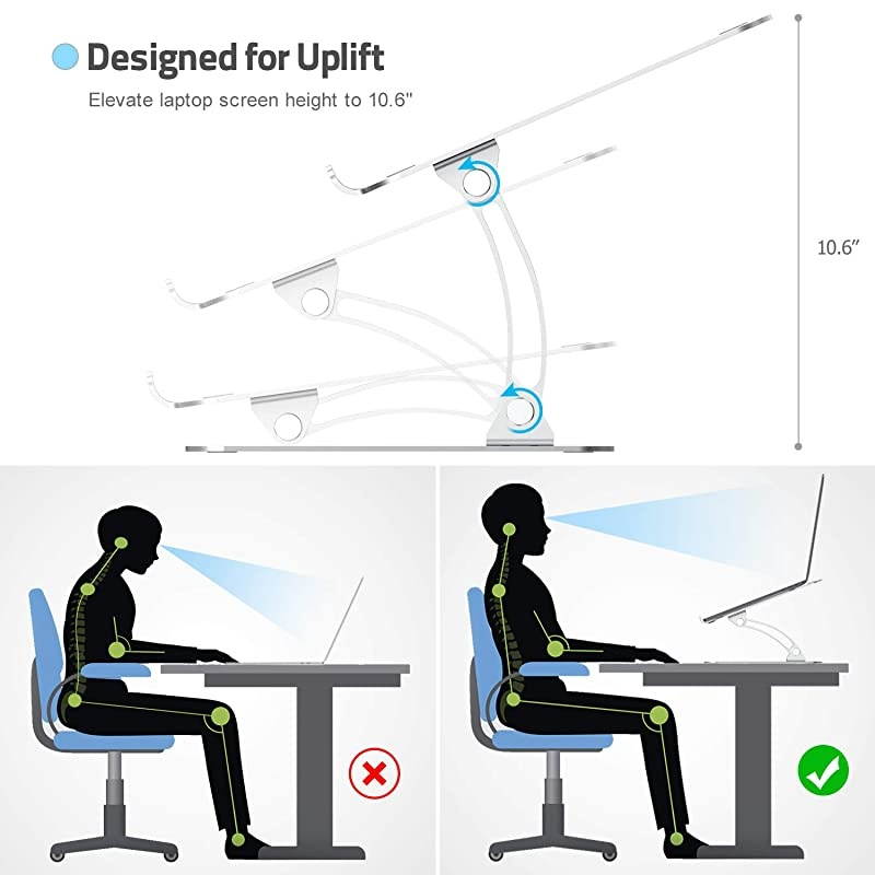Laptop Stand Ergonomic Height Angle Adjustable Computer Laptop Holder Compatible with MacBook Air Pro Dell XPS Samsung Alienware All Laptops 1117 Supports Up to 44 LbsSpace Grey