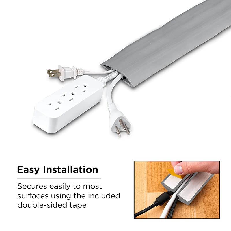Gray 10 Ft Floor Cord Cover Rubber Low Profile Cable Protector 49627