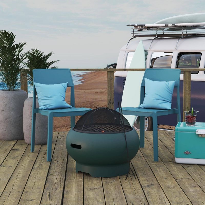 Asher 27" Outdoor Wood Burning Fire Pit with Grilling Surface - Hunter Green - Novogratz