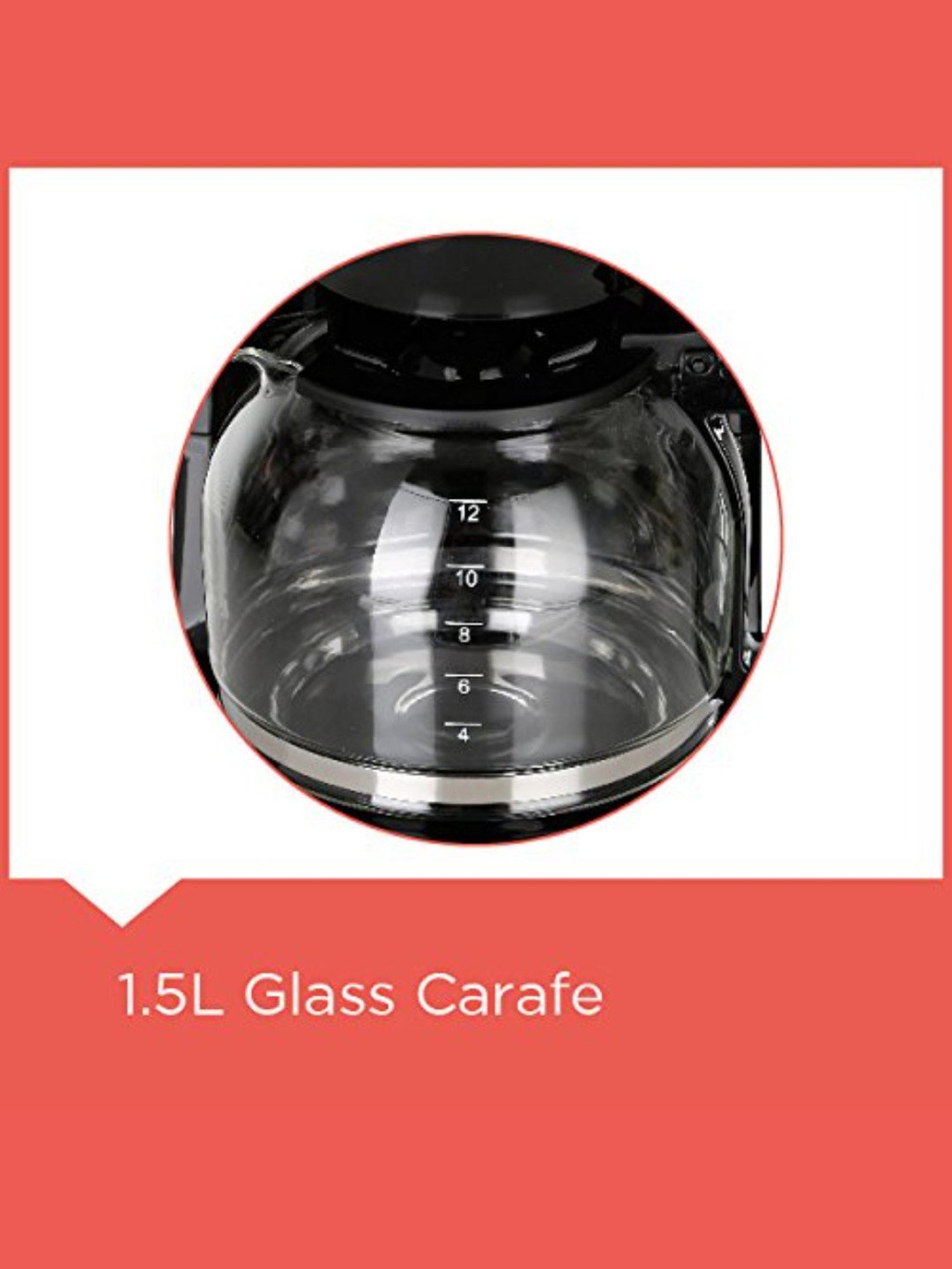 BLACK+DECKER BXCM1201IN Drip Coffee Maker 900W, 1.5L with  Auto Keep Warm Function (Black)