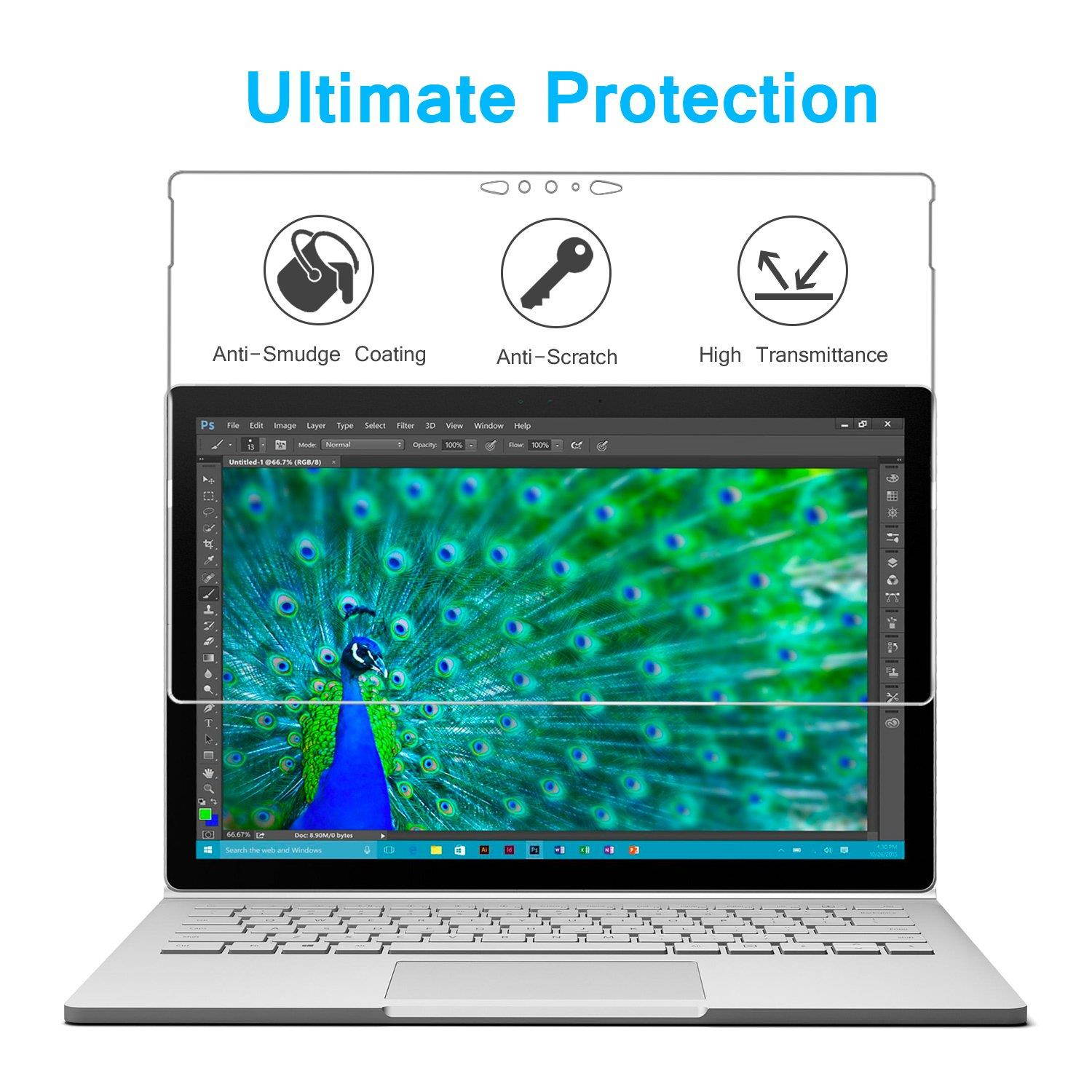 Microsoft Surface Book 2 (15 Inch), Screen Protector Megoo, [HD Tempered Glass ] Anti-Scratch Easy Installation Screen Shield Protector for Surface Book 2-15 Inch