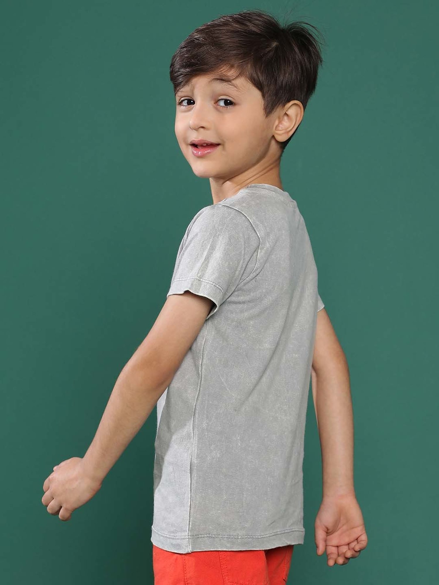 Tales & Stories Kids Grey Cotton Embroidered T-Shirt