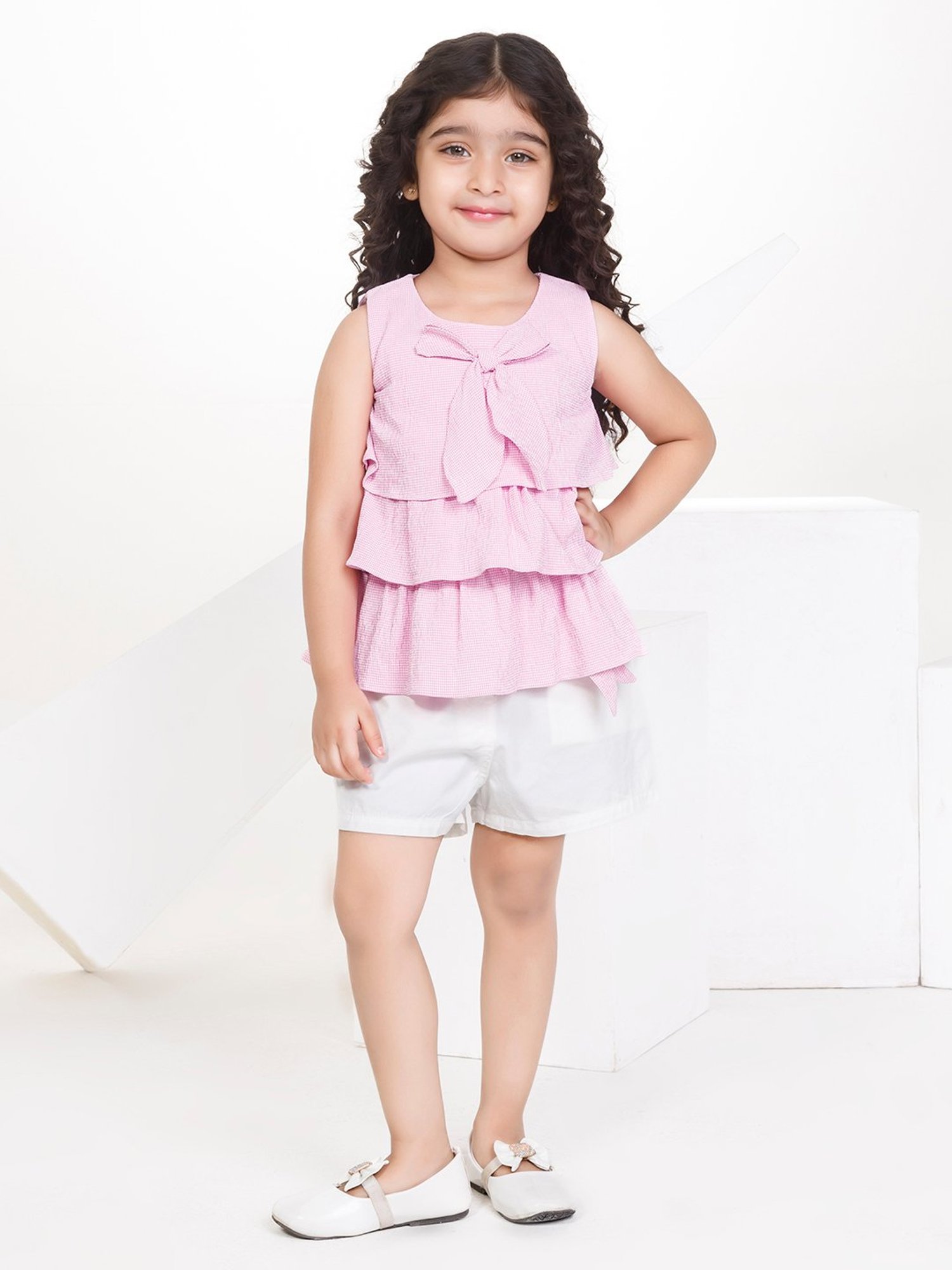 Peppermint Kids Pink & White Checks Top with Shorts
