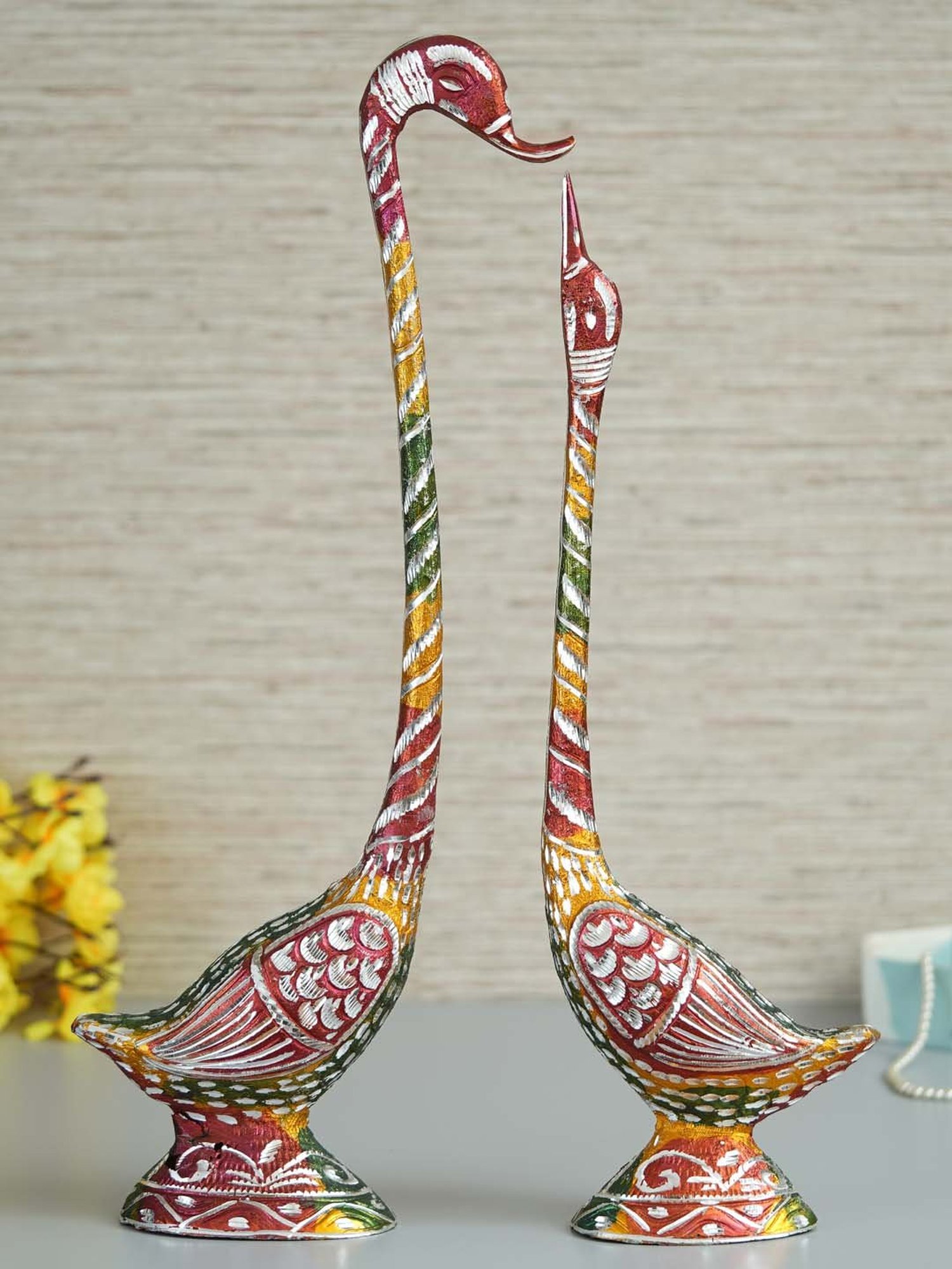 eCraftIndia 22 Inch Colorful Kissing Swan Couple Handcrafted Decorative Figurine