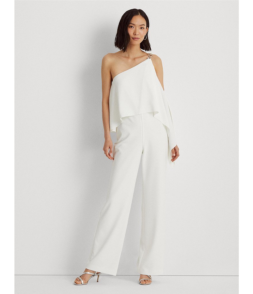 Ignite Evenings Foil Trim Asymmetric Cape Jumpsuit