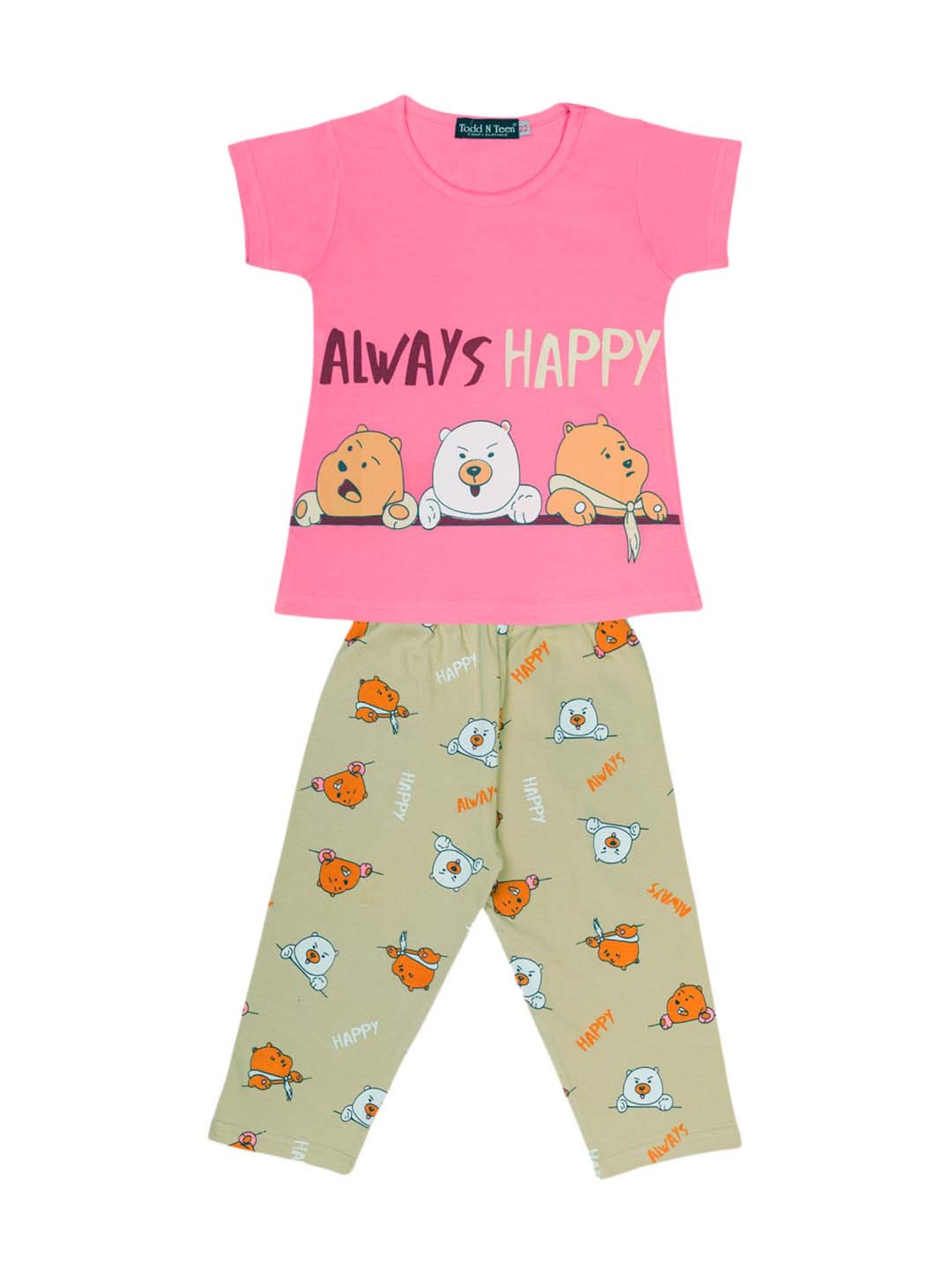 Todd N Teen Kids Pink & Blue Cotton Printed T-Shirt & Capris - Pack of 2