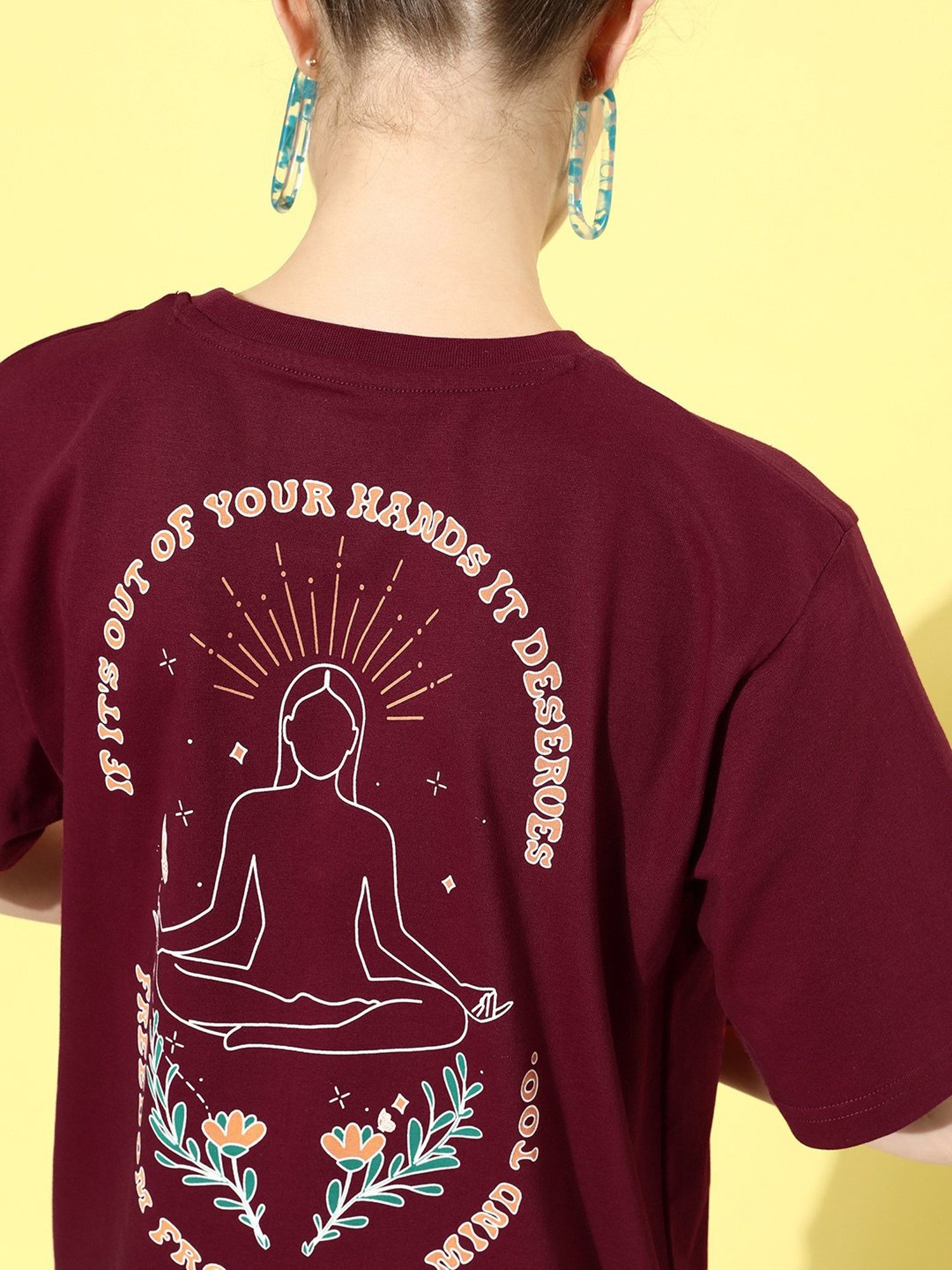 Dillinger Maroon Cotton Graphic Print Oversized T-Shirt