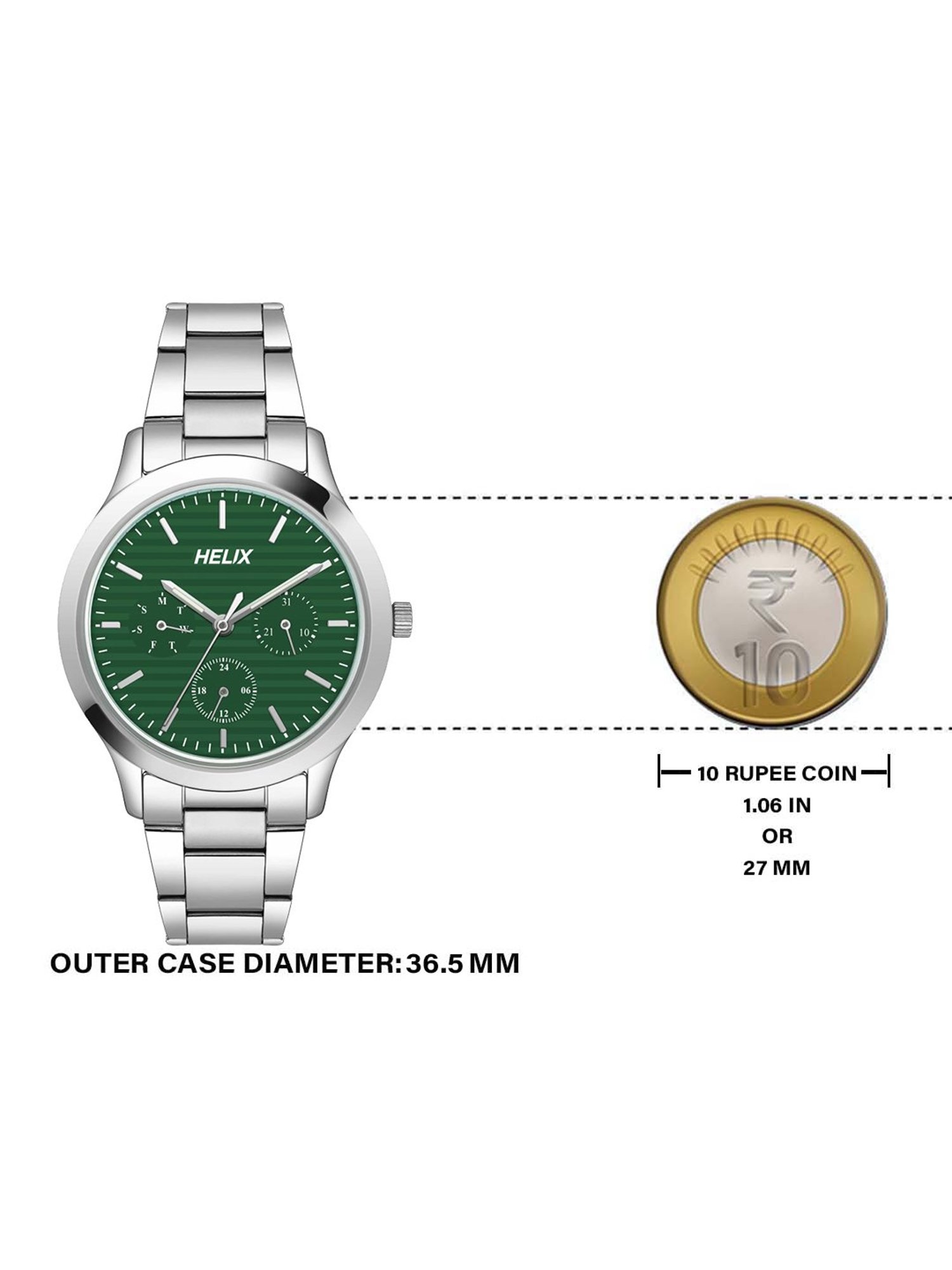 Helix By Timex Green Round Dial Analog Stainless Steel Women Watch - TW053HL02