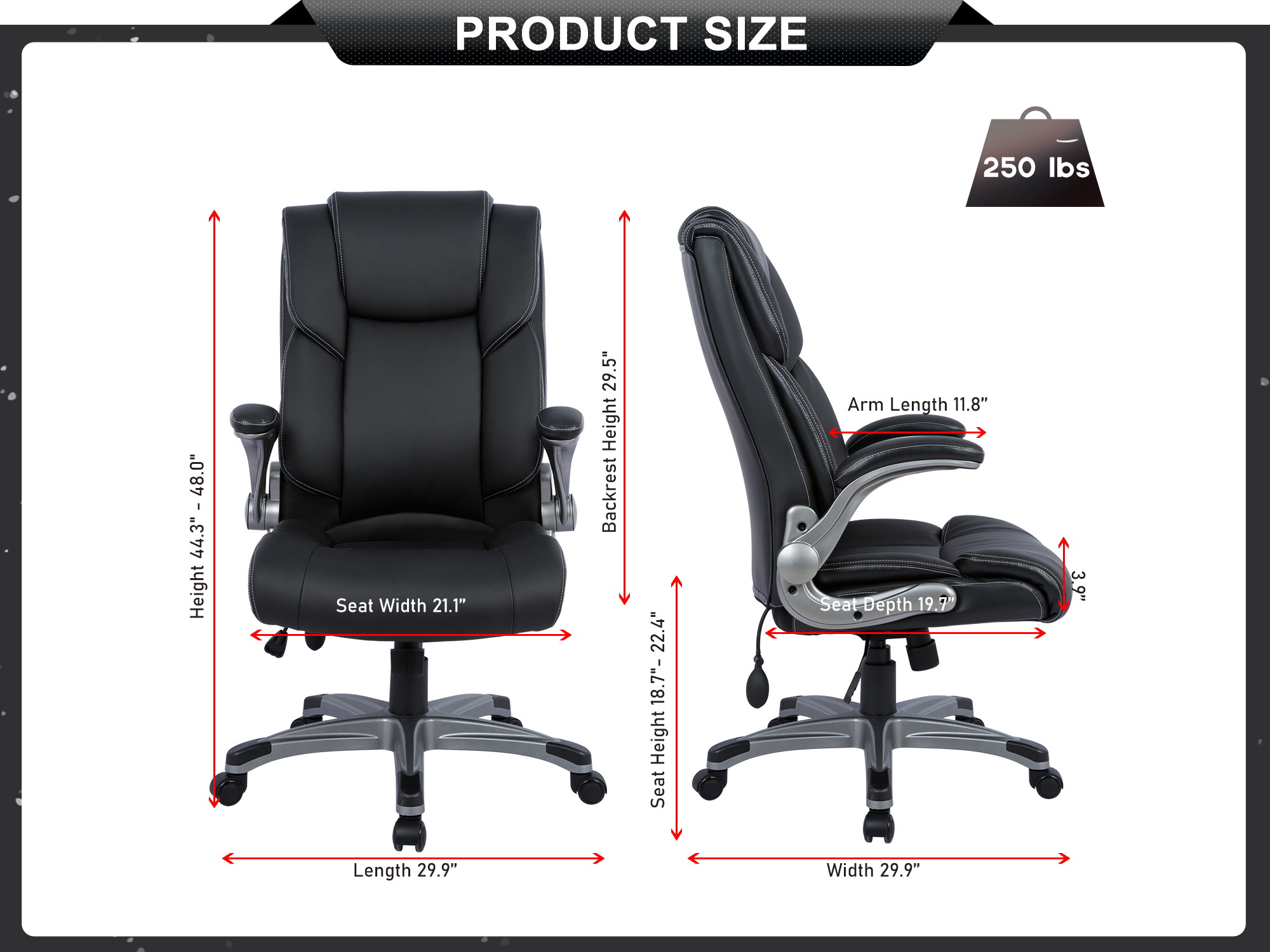 Big & Tall Bonded Leather Office Chair Comfortable Ergonomic Executive Computer Desk Chair Adjustable Tilt Angle , Thick Padding Lumbar Support