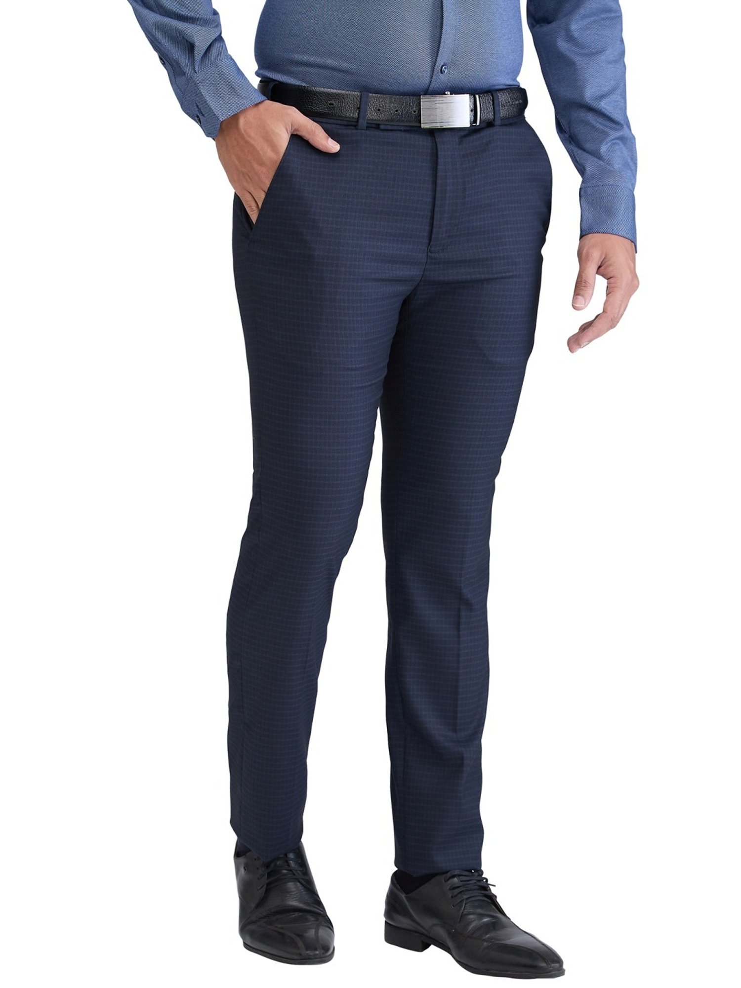 Park Avenue Blue Super Slim Fit Checks Trousers
