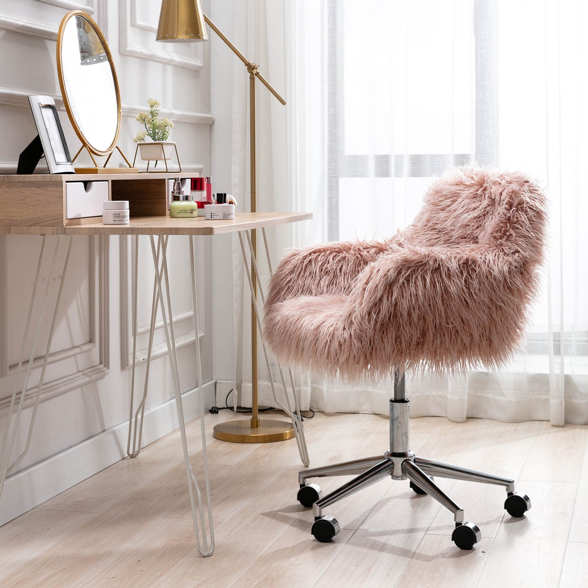 Faux-fur Chrome Base adjustable Office Chair