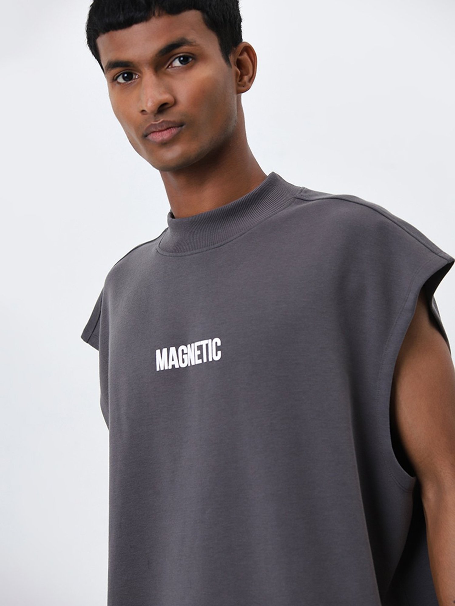 Studiofit by Westside Grey Text Design Relaxed-Fit T-Shirt