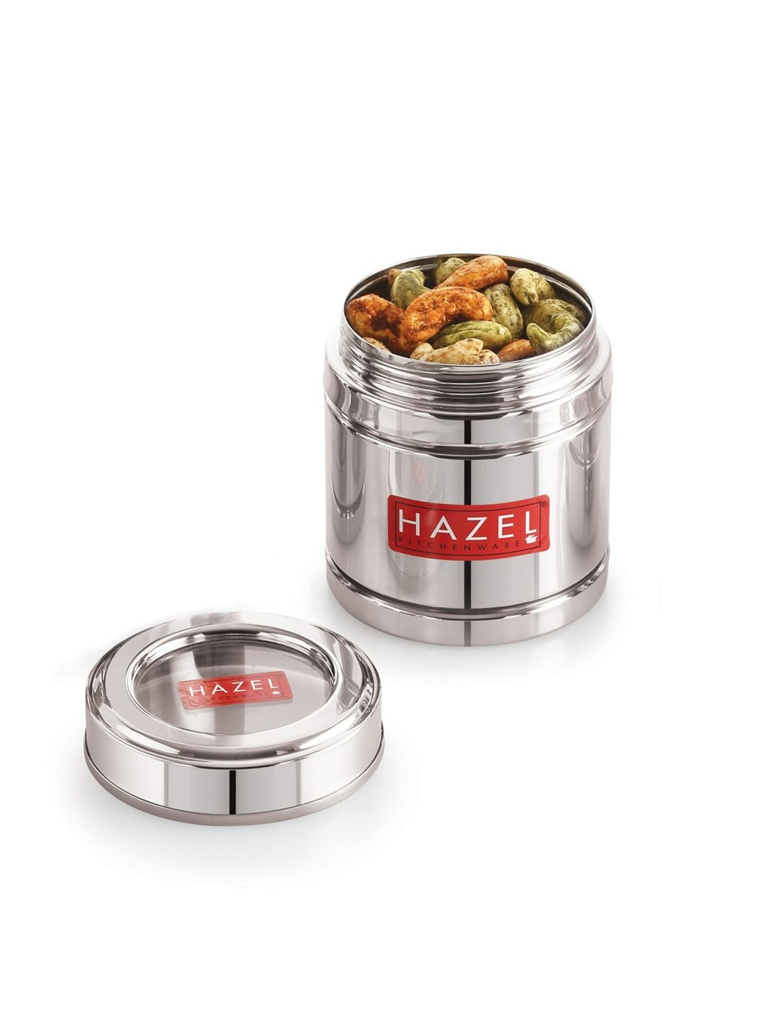 HAZEL Silver Stainless Steel Container with Transparent Lid - Set of 6 (0.5L)