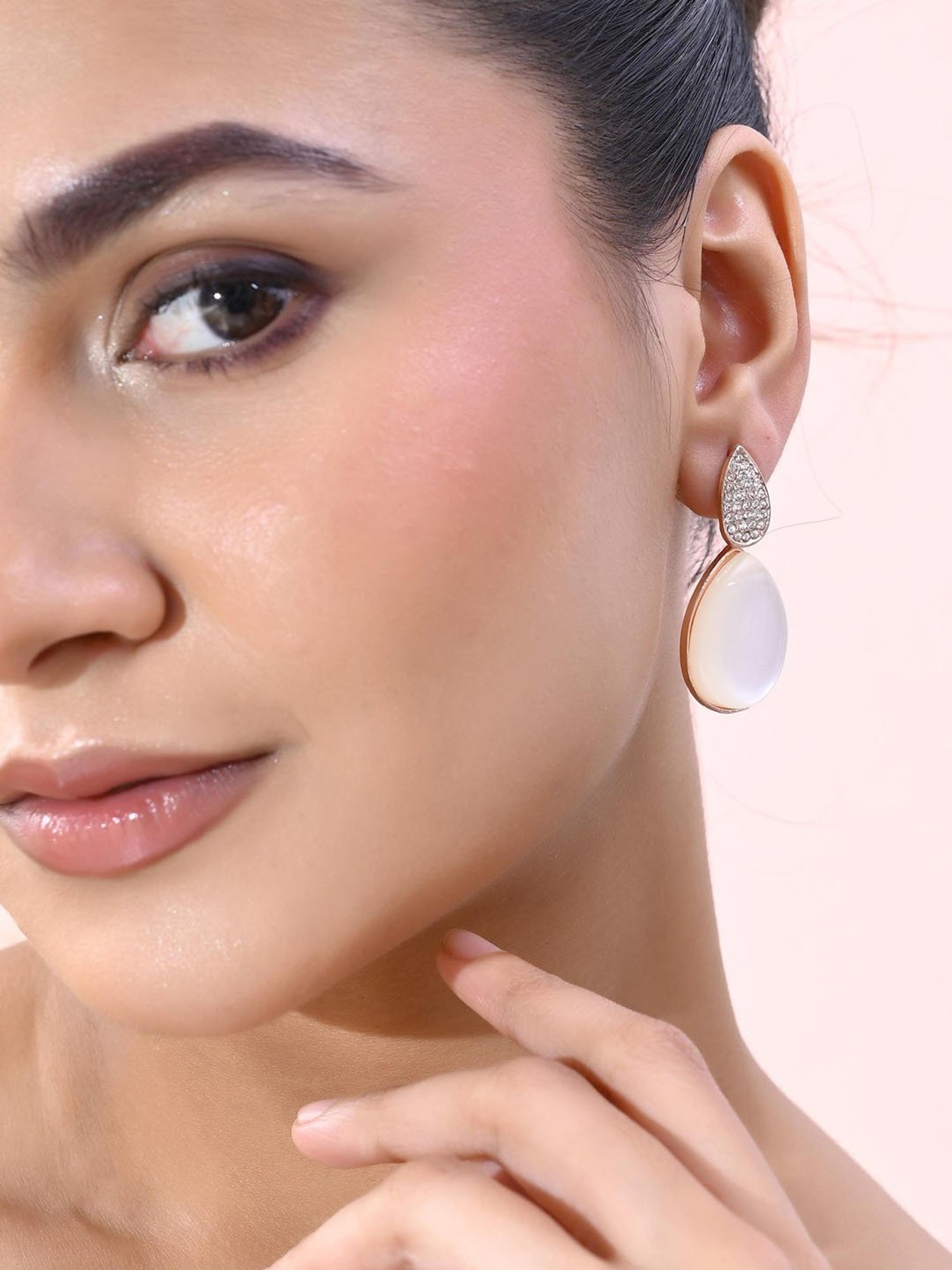 VOJ Gold Plated Cz-Studded Korean Drop Earrings for Women