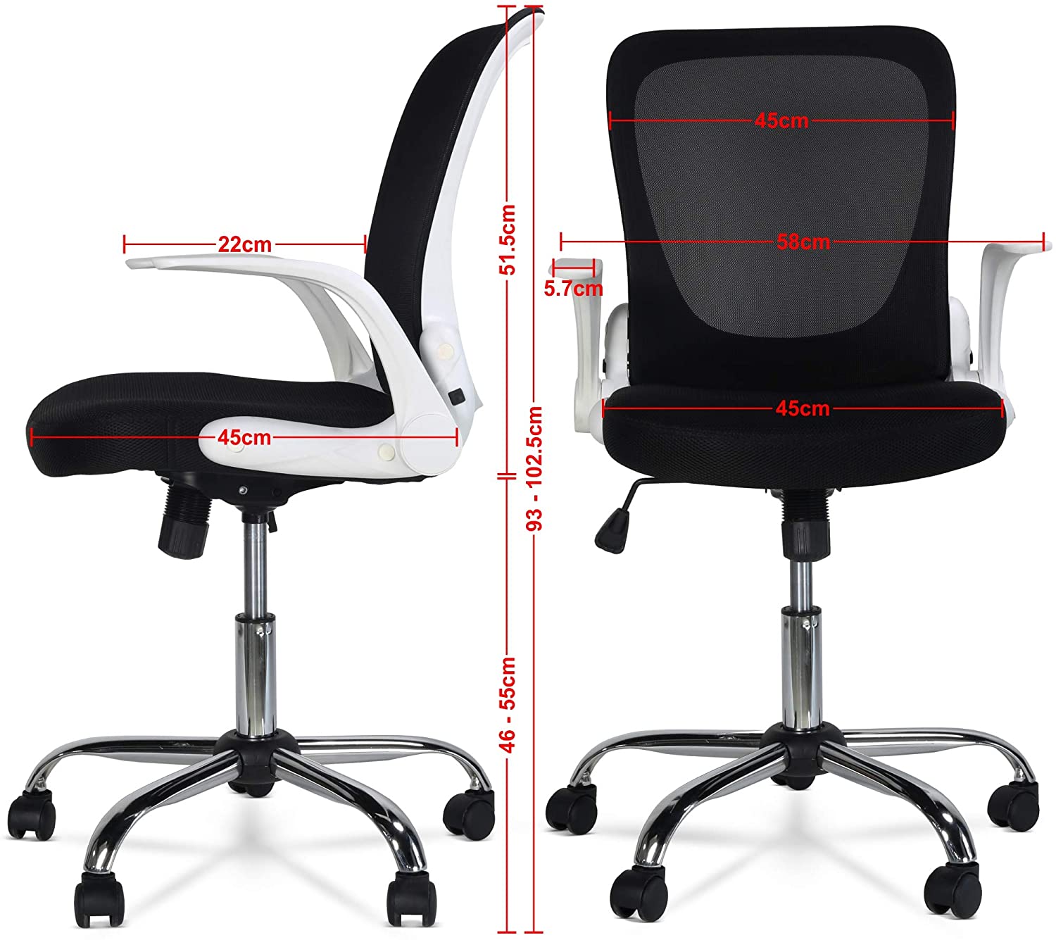 Home Office Chair Computer Desk Chair Flip-up Armrest Ergonomic Task Chair Compact 360&deg; Rotation Fold Away Space Saving Seat (9896)