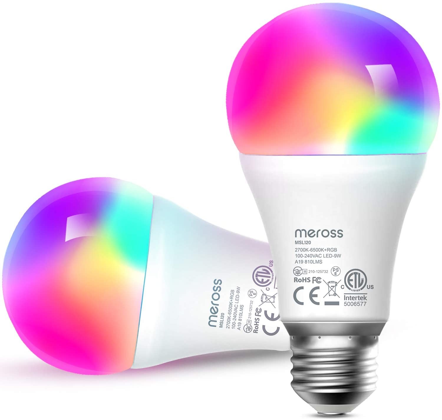 Smart Light Bulb, Smart WiFi LED Bulbs Works with Alexa, Google Home, Dimmable E26 Multicolor 2700K-6500K RGBWW, 810 Lumens 60W Equivalent, No Hub Required,2 Pack