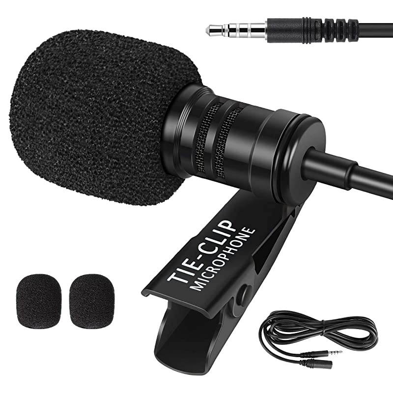 Lapel Microphone with 65 Feet Extension Cable and 4 to 3 Pin Adapter 35mm Clipon Omnidirectional Lavalier Mic for iPhone Android Smartphone