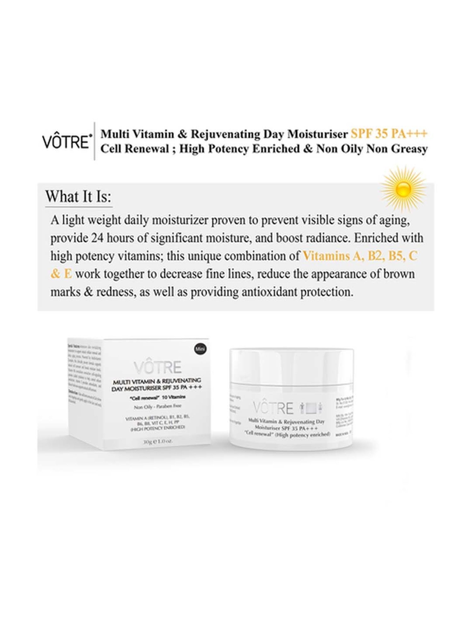 Votre Multi Vitamin & Rejuvenating Day Gel SPF 35 PA++ Cell Renewal Mini - 30 gm