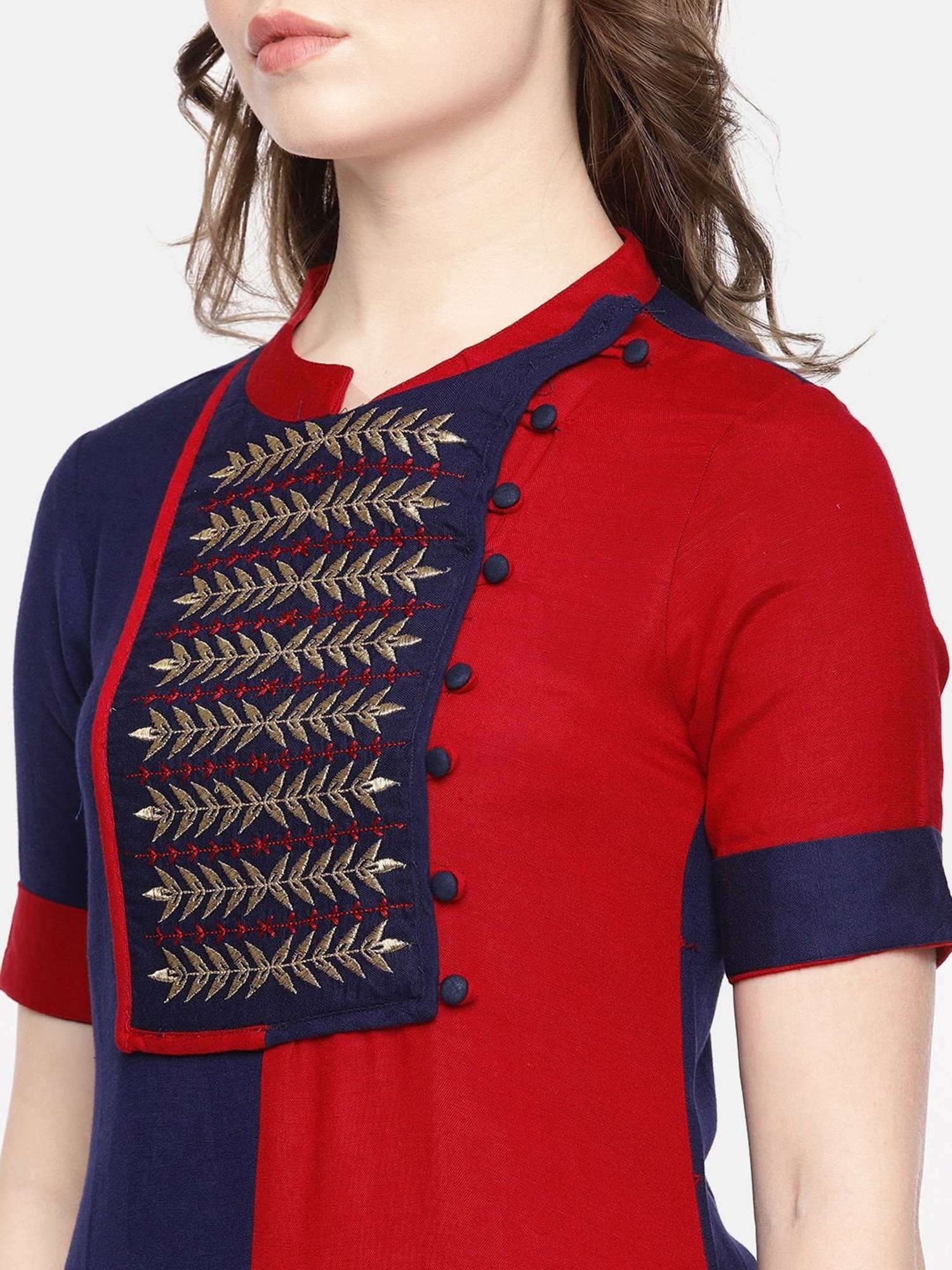 Alena Blue & Red Embroidered Straight Kurta
