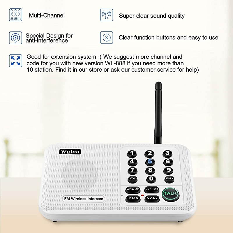 Intercoms Wireless for Home 5280 Feet Range 10 Channel 3 Code Wireless Intercom System for Home House Business Office Room to Room Intercom Home Communication System 4 Packs White