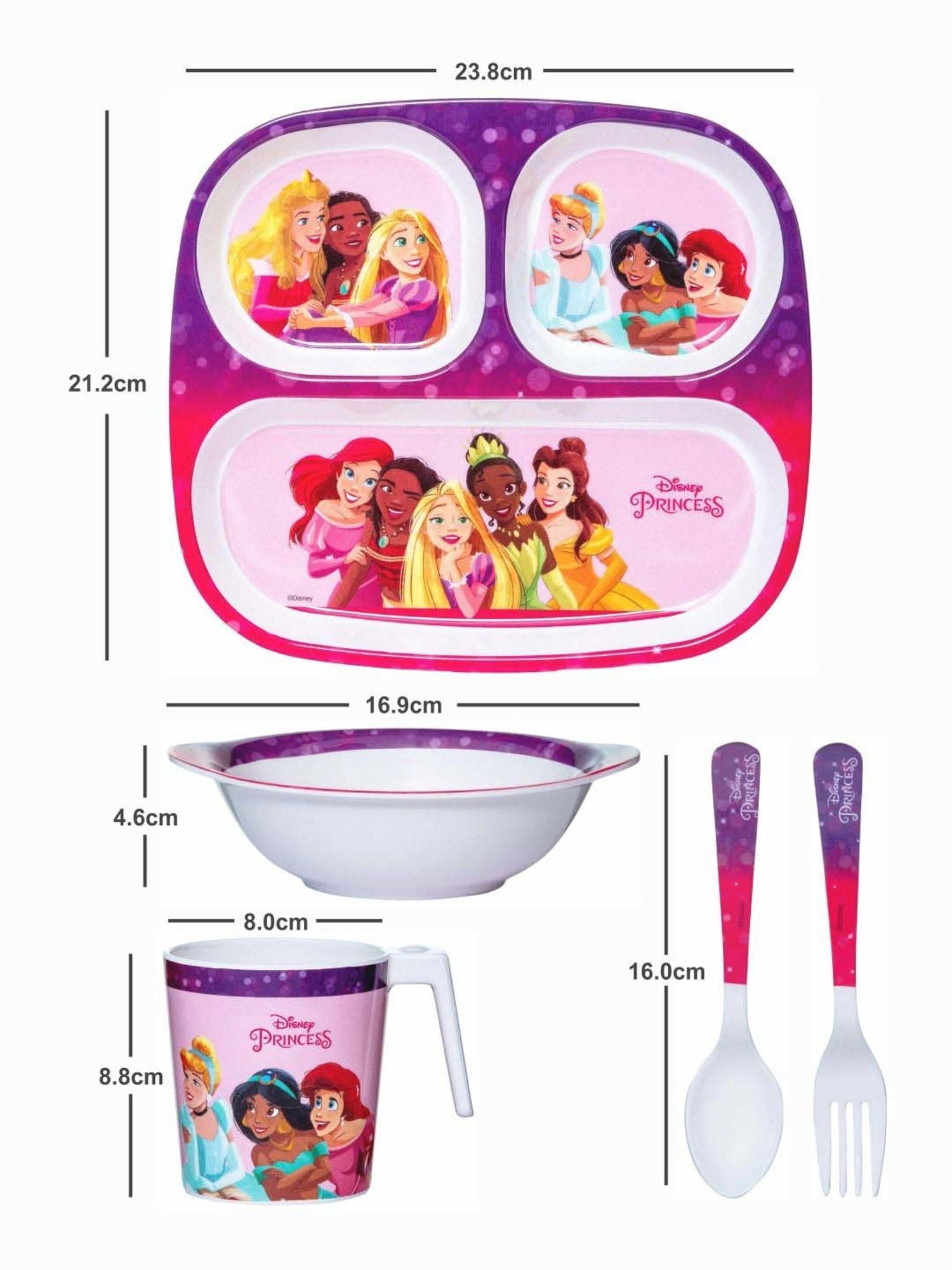 Servewell Princess Multicolor Melamine Kids 5Pcs Dinner Set (0.67 L)