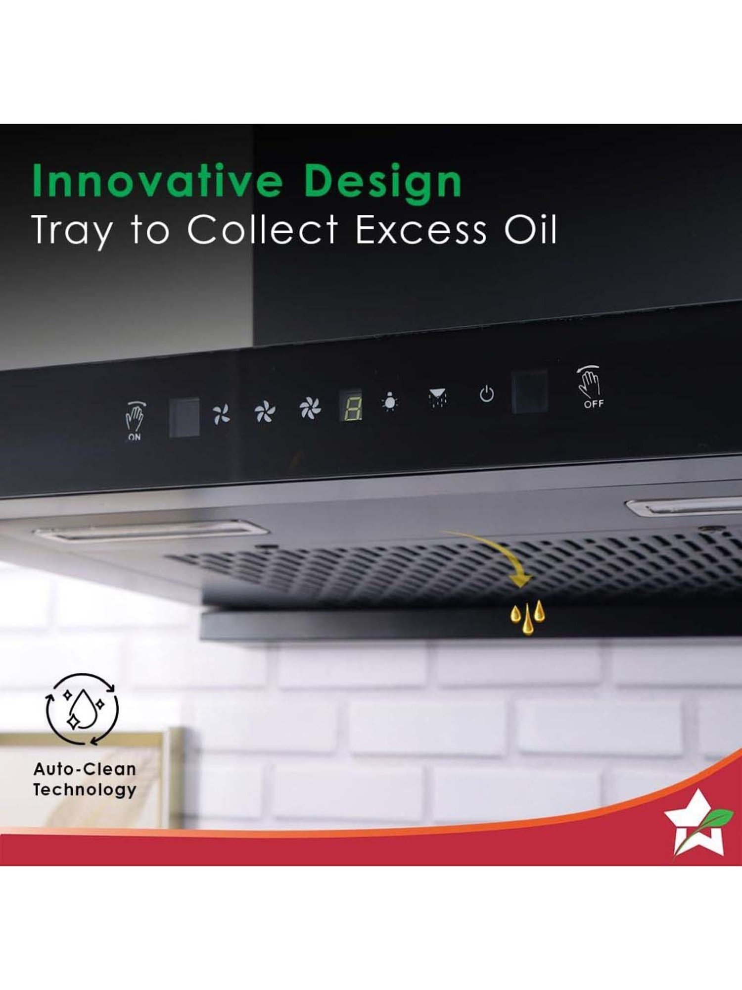 Glen CH6076AC75 1400CMH 75cm Wall Mounted Chimney (Black)