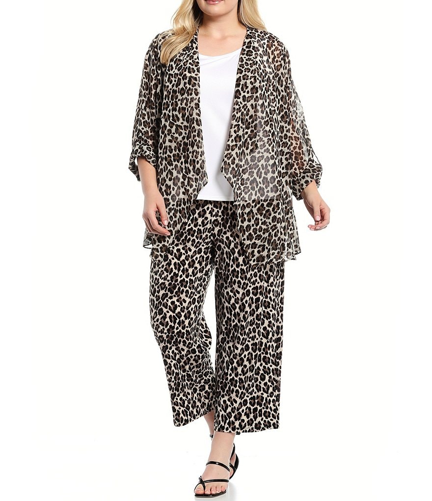 Investments Plus Size Soft Separates Long Sleeve Lush Leopard Print Open-Front Jacket