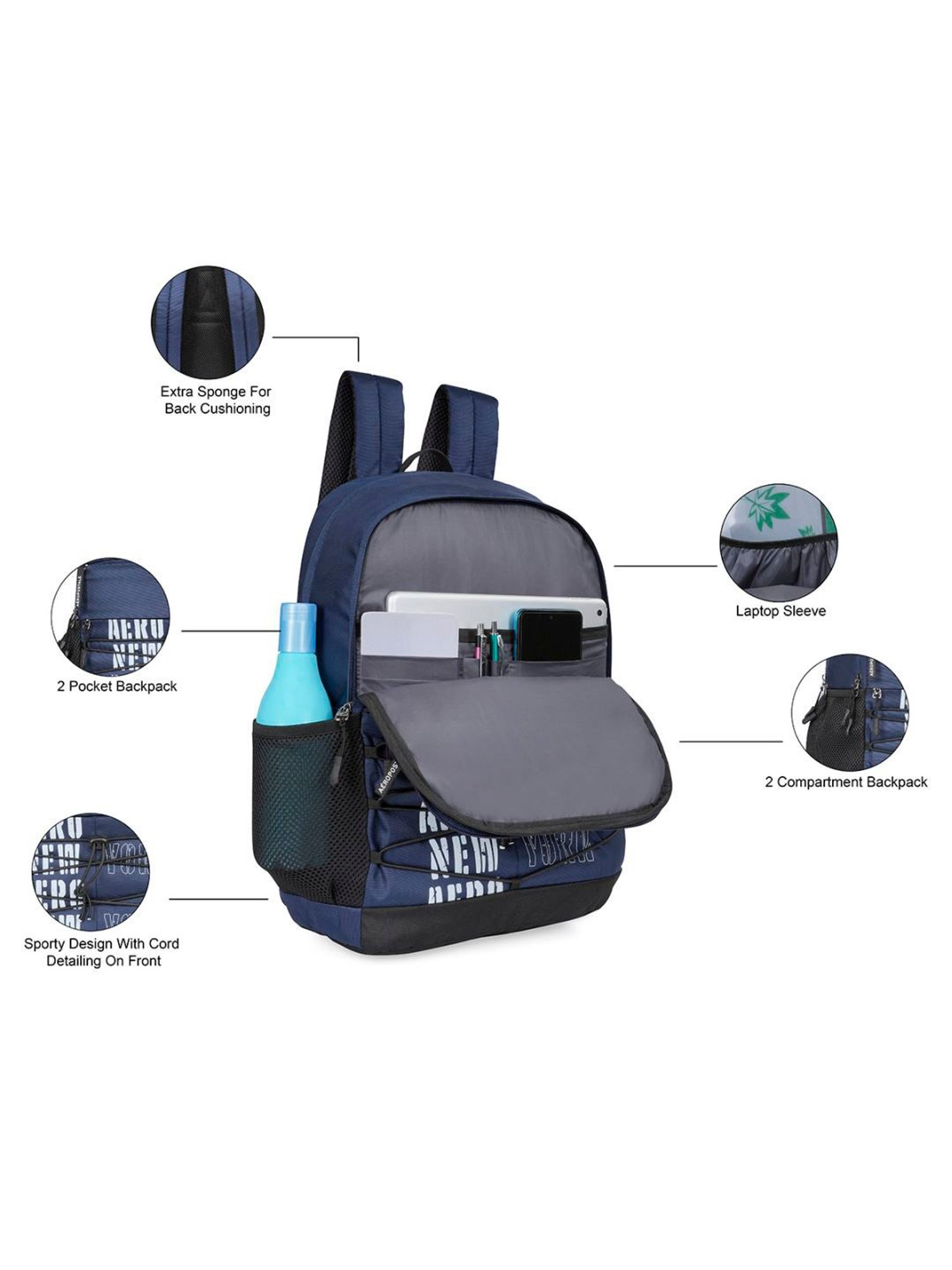 Aeropostale Coppell Navy Polyester Printed Backpack - 19 Ltrs