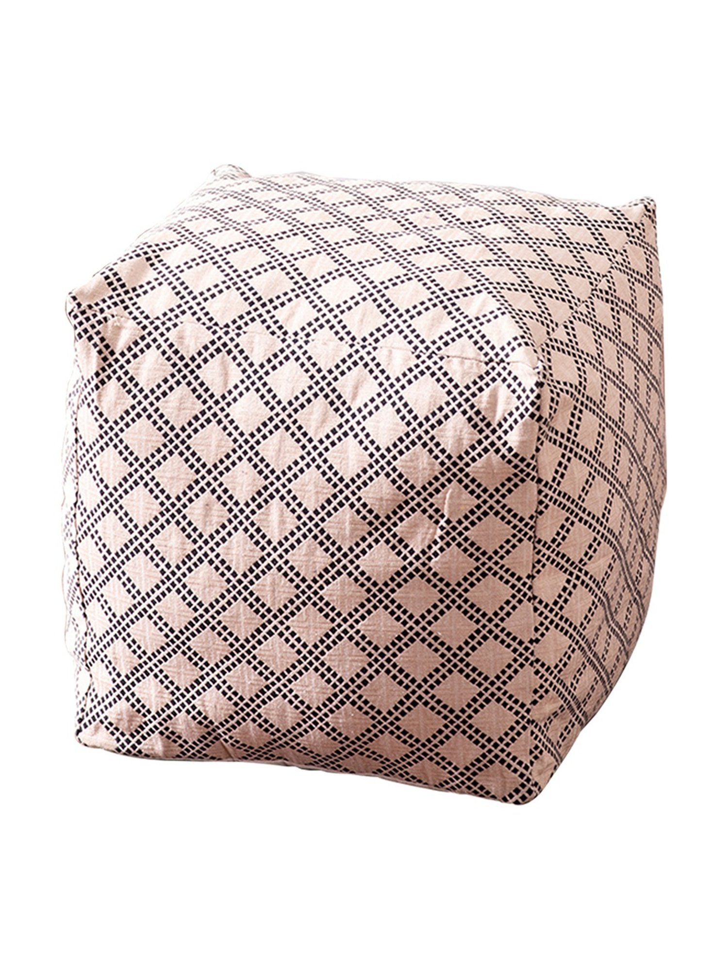 Nestroots Printed Beige Cotton Foot Stool Floor Cushions with Filler