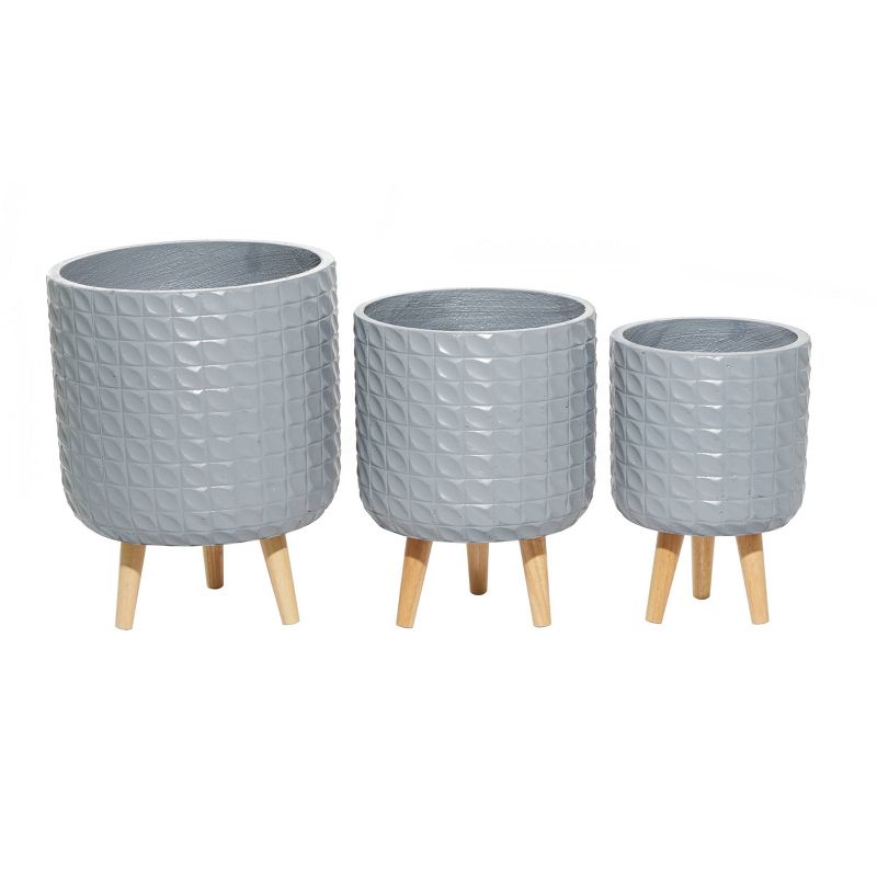Set of 3 Contemporary Wood Grid Patterned Planters Gray - Olivia & May