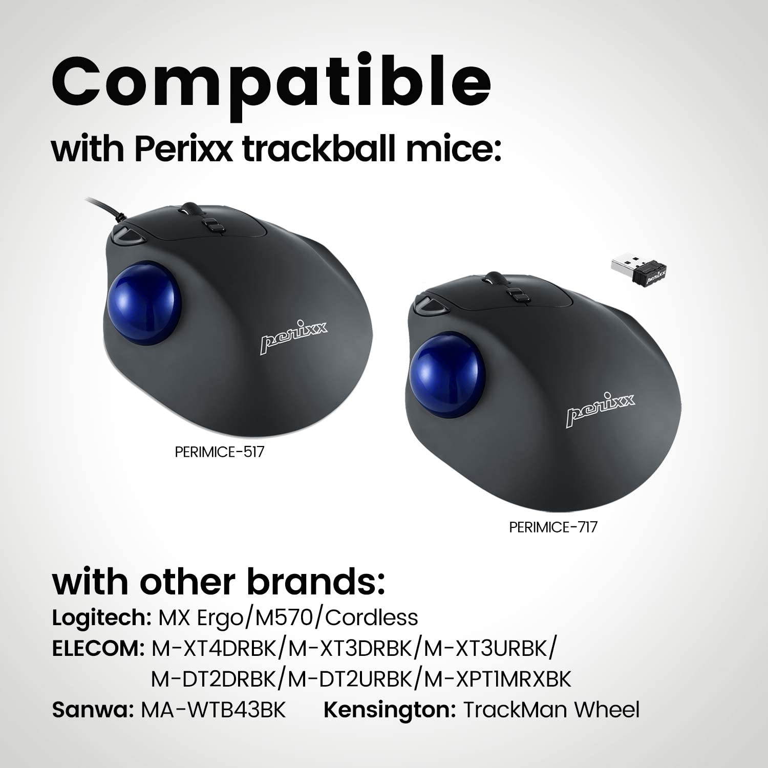 Trackball Mouse Ball, 1.34 Inches Trackball - Replacement Ball for Logitech M570, MX Ergo, Cordless and any trackball mice using 1.34 (34mm) trackball size, PERIMICE-517/520/717/720