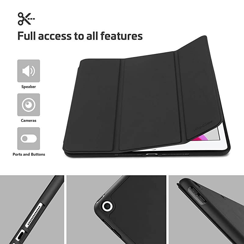 New iPad 10.2 Case (2020 8th Generation / 2019 7th Generation) with Pencil Holder and Flexible Soft TPU Back Cover, Slim Steady Stand Protective Case for 10.2" iPad 8th / iPad 7th -Black