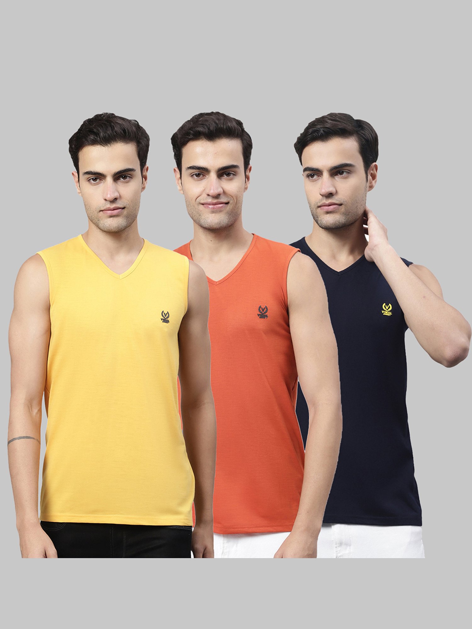 Vimal Jonney Multicolor Regular Fit Sleeveless Lounge T-Shirt - Pack of 3
