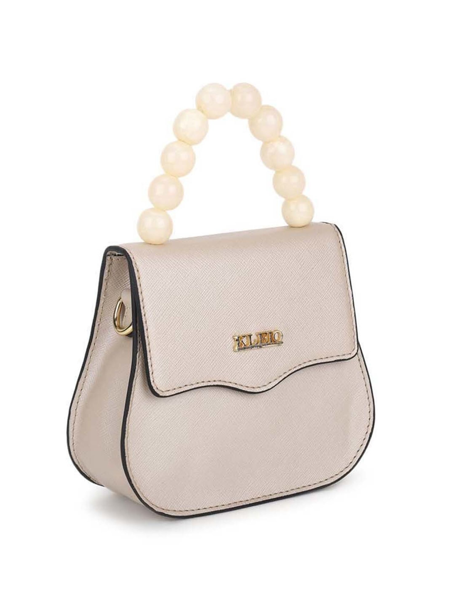 KLEIO Beige Solid Small Satchel Handbag