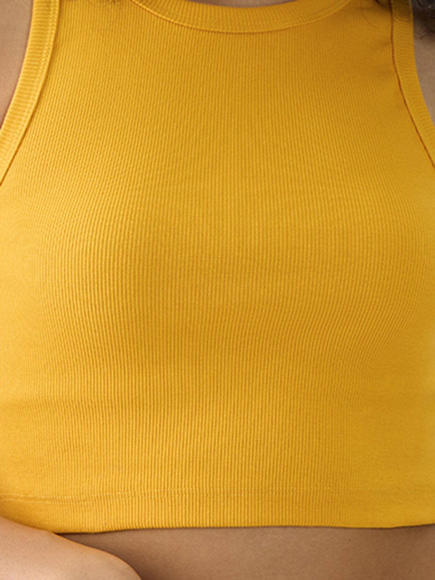 The Souled Store Yellow Slim Fit Tank Top