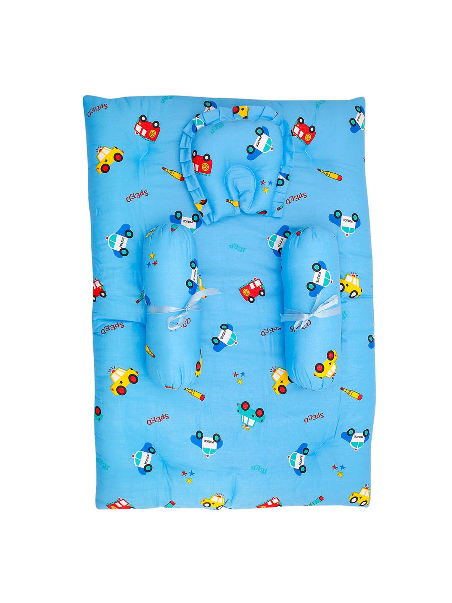 Baby Moo Catch Me If You Can Blue Mattress Set with Neck Pillow and Bolsters